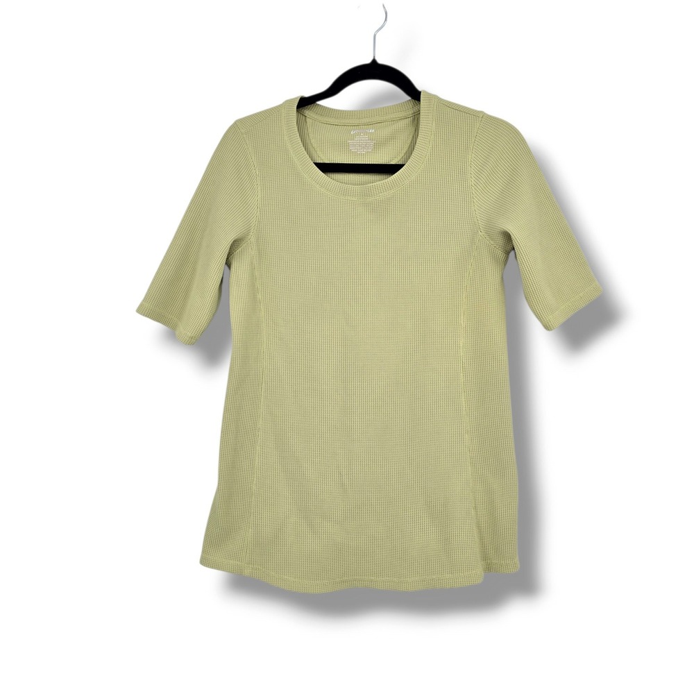 Duluth Trading Co Womens Small Lime Green Waffle Knit Short Sleeve Top T-Shirt